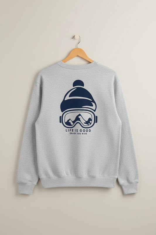 Mockup trasero sudadera SNOC Life is Good gorro gafas