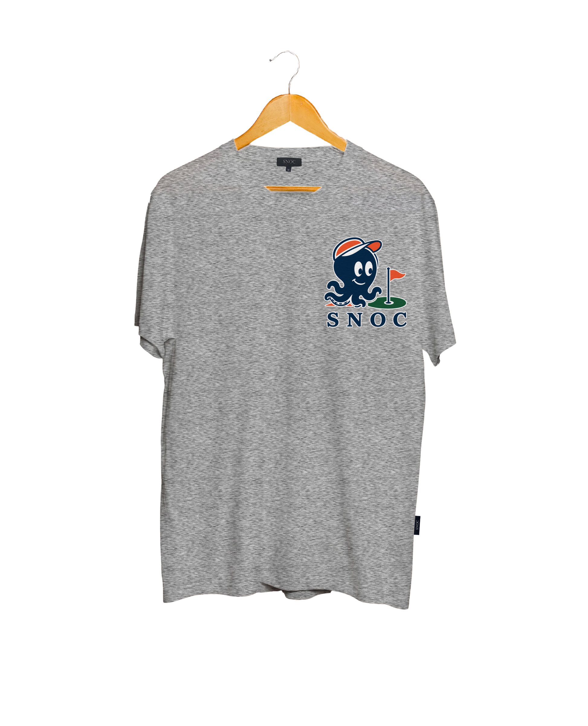 Camiseta de golf Fairway Social Club SNOC gris claro, vista frontal, fondo transparente
