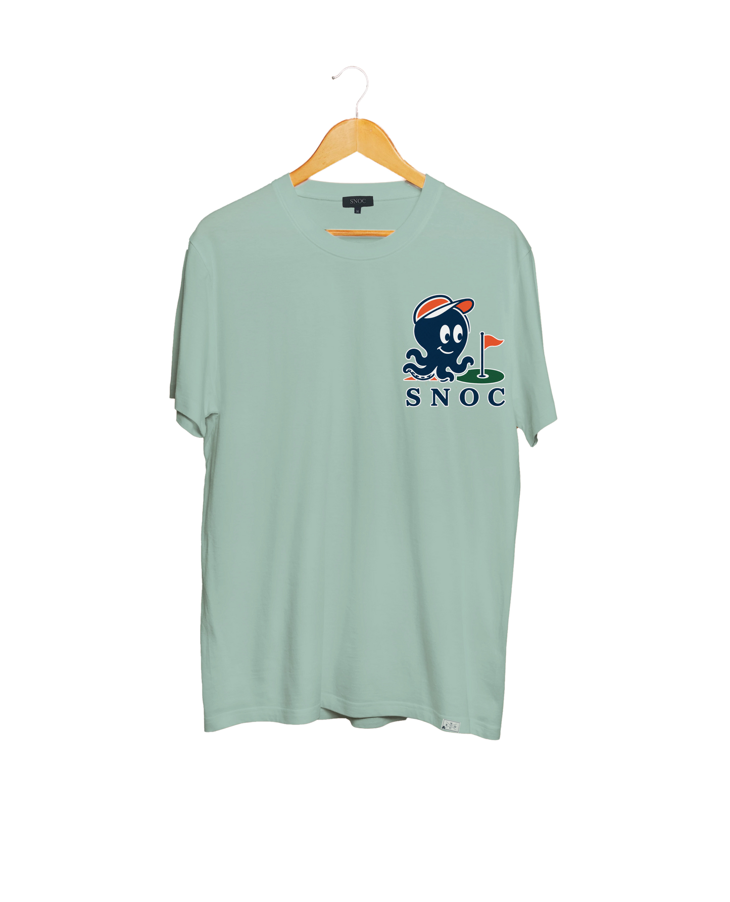 Camiseta de golf Fairway Social Club SNOC aguamarina, vista frontal, fondo transparente