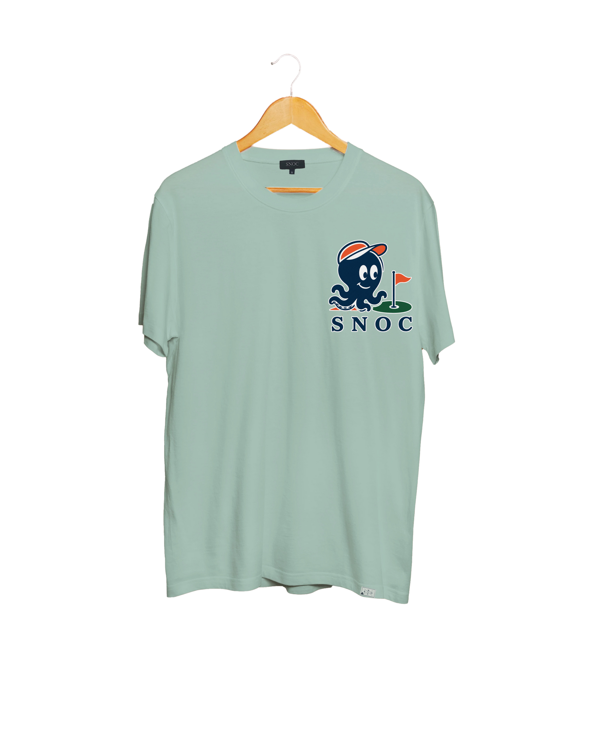 Camiseta de golf Fairway Social Club SNOC aguamarina, vista frontal, fondo transparente