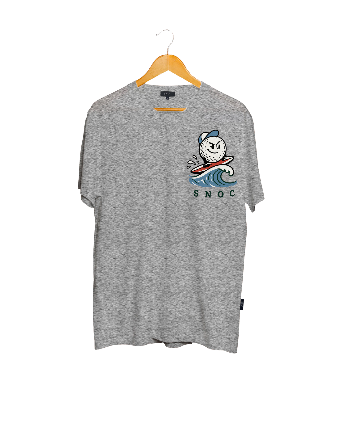Camiseta de golf Play the Coast SNOC gris claro, vista frontal, fondo transparente