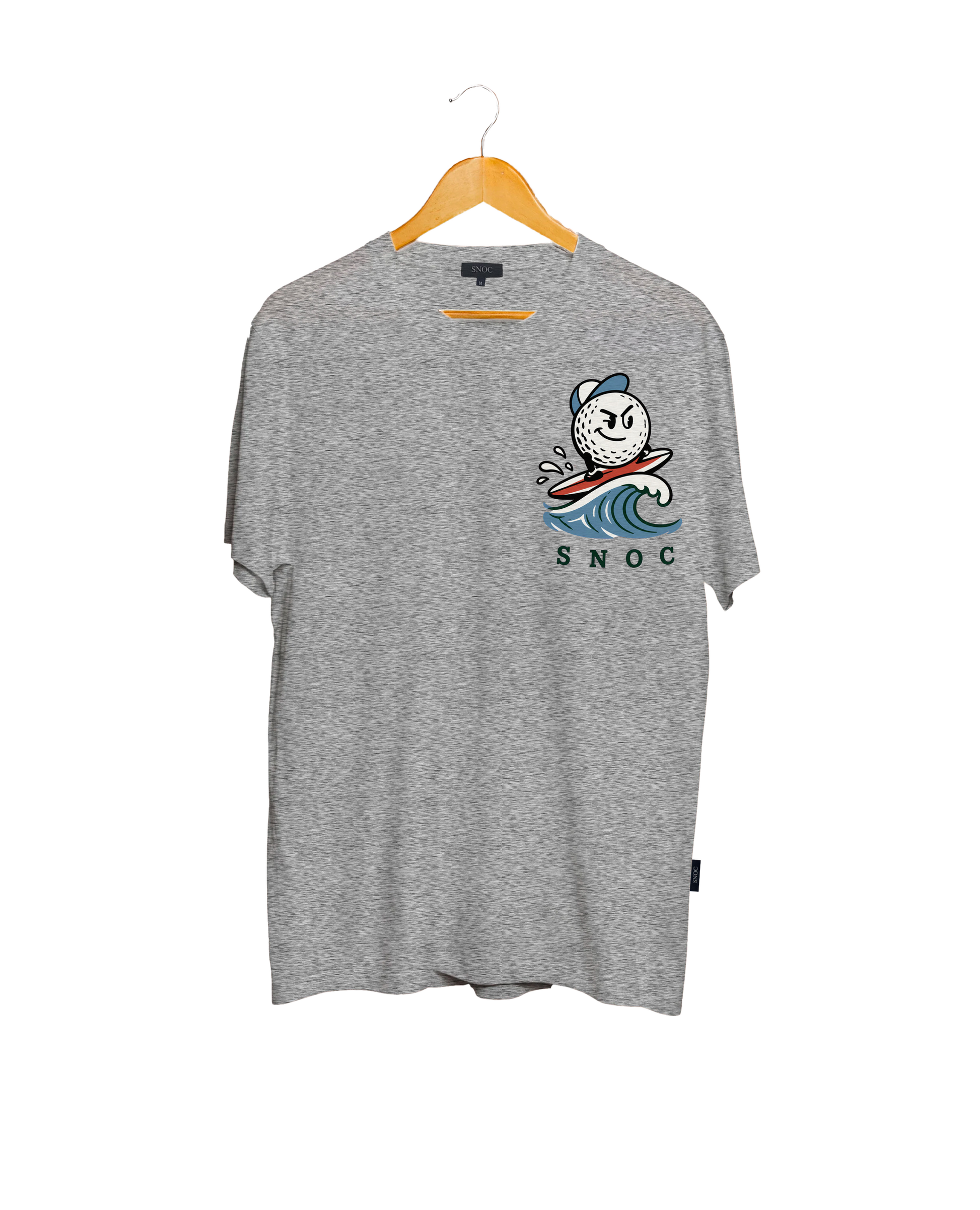 Camiseta de golf Play the Coast SNOC gris claro, vista frontal, fondo transparente