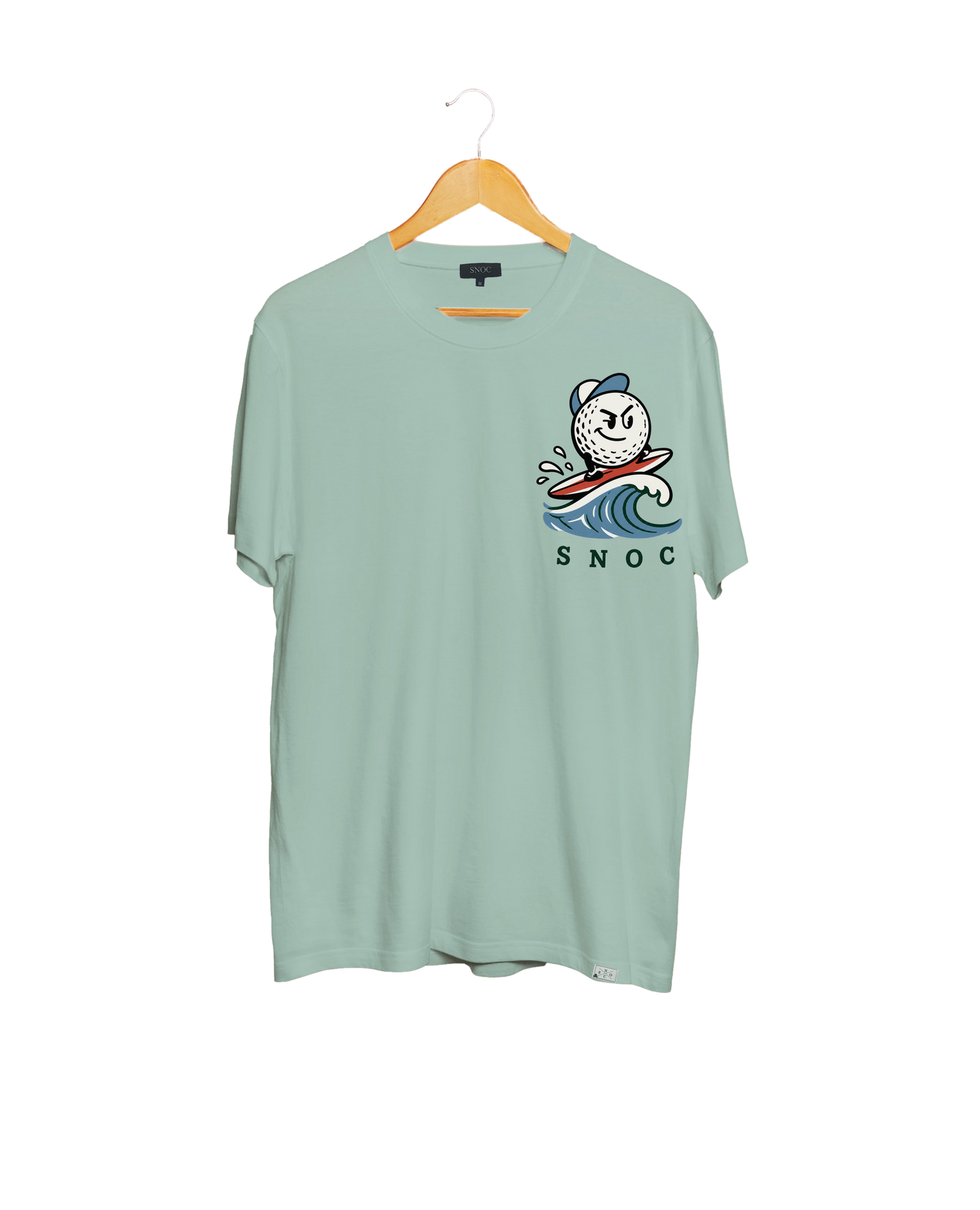 Camiseta de golf Play the Coast SNOC aguamarina, vista frontal, fondo transparente