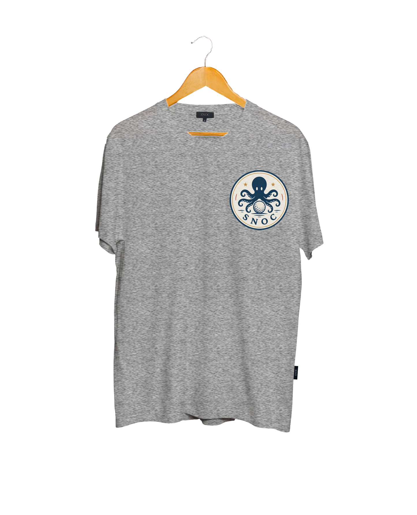 Camiseta de golf Good Shots Bad Lies SNOC gris claro, vista frontal, fondo transparente