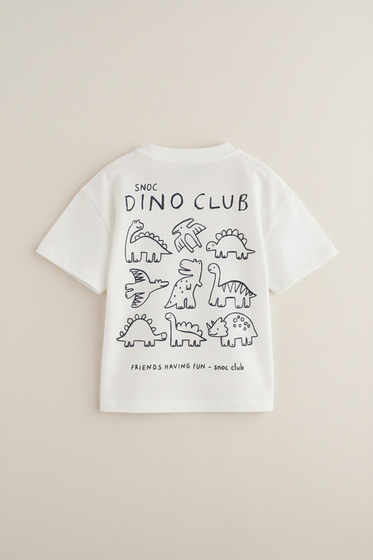 Mockup camiseta kids blanca SNOC Dino Club trasero sin percha
