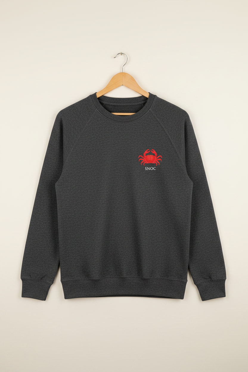 Mockup delantero sudadera SNOC cangrejo pequeño en el pecho