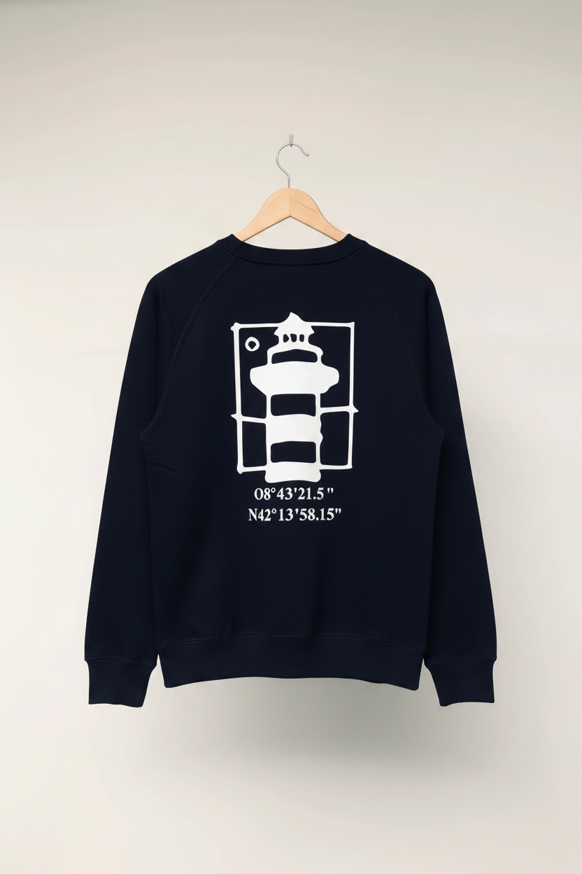 Mockup trasero sudadera SNOC faro azul marino
