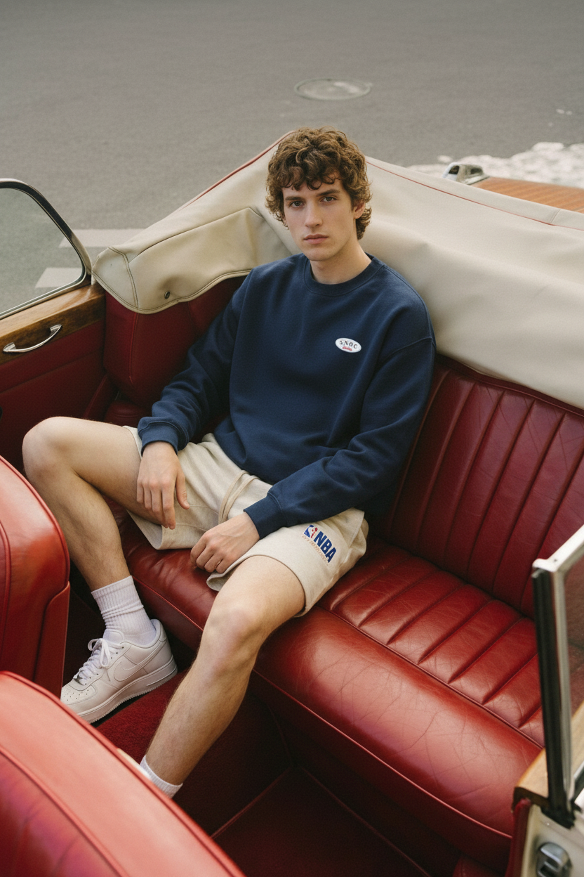 Modelo con cara nueva y la sudadera SNOC logo ovalado en el barco