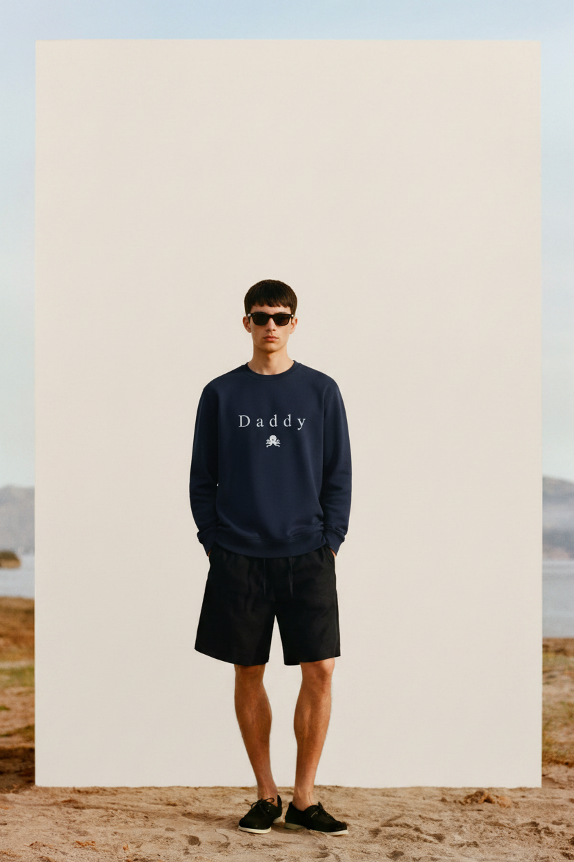 Modelo con la sudadera SNOC Daddy en la playa