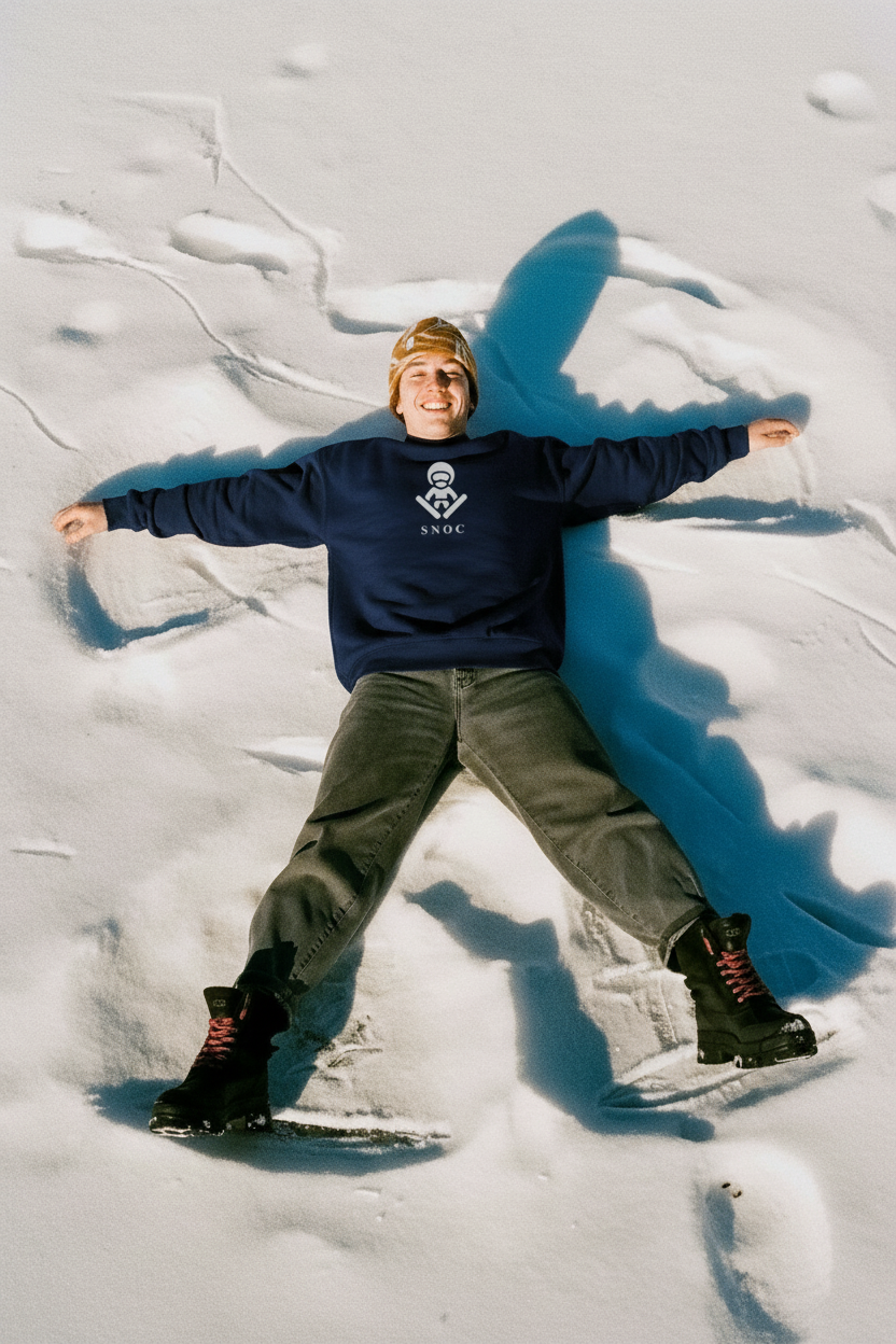 Modelo con la sudadera SNOC del esquiador en la nieve