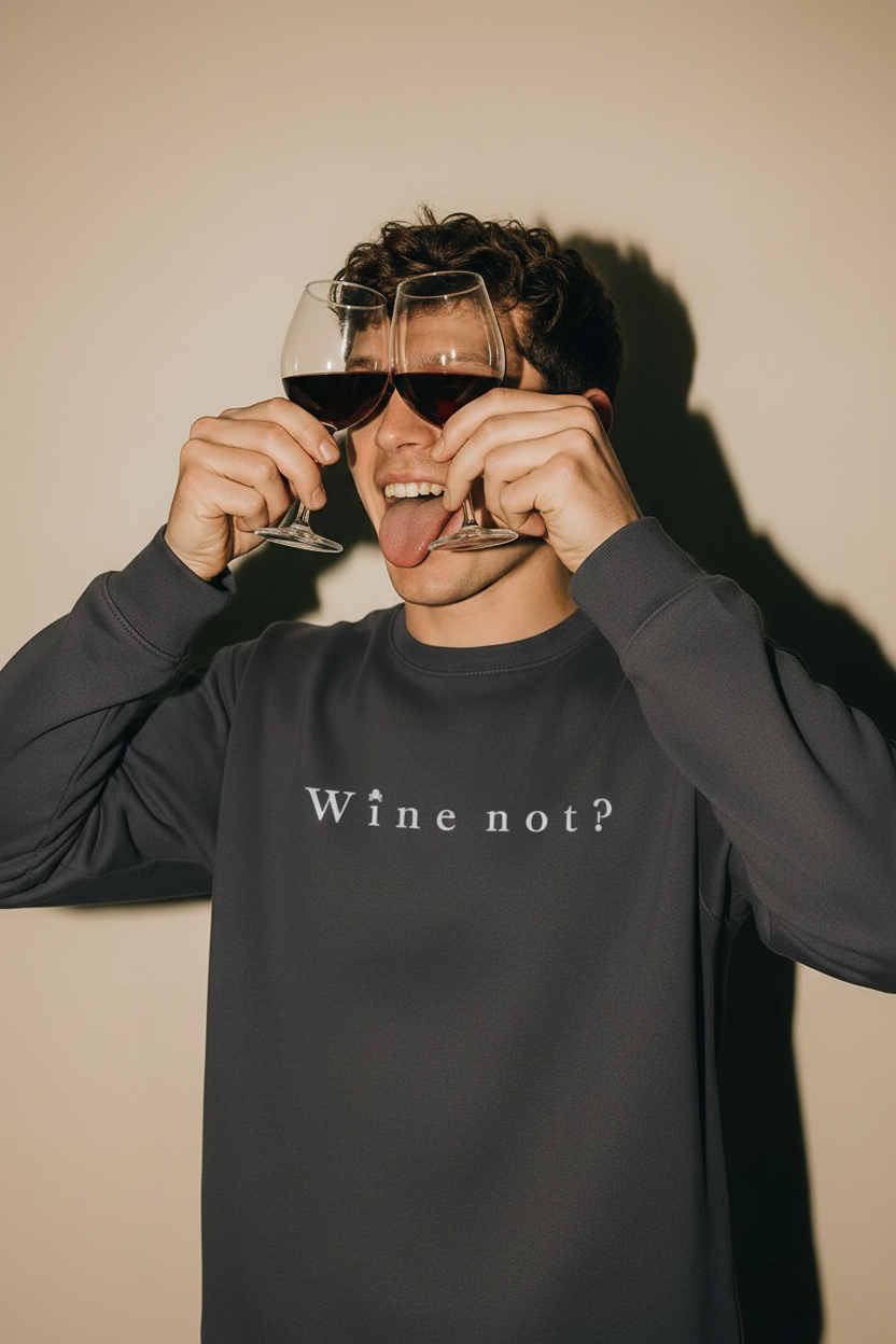 Modelo con la sudadera SNOC Wine not, nuevo ángulo