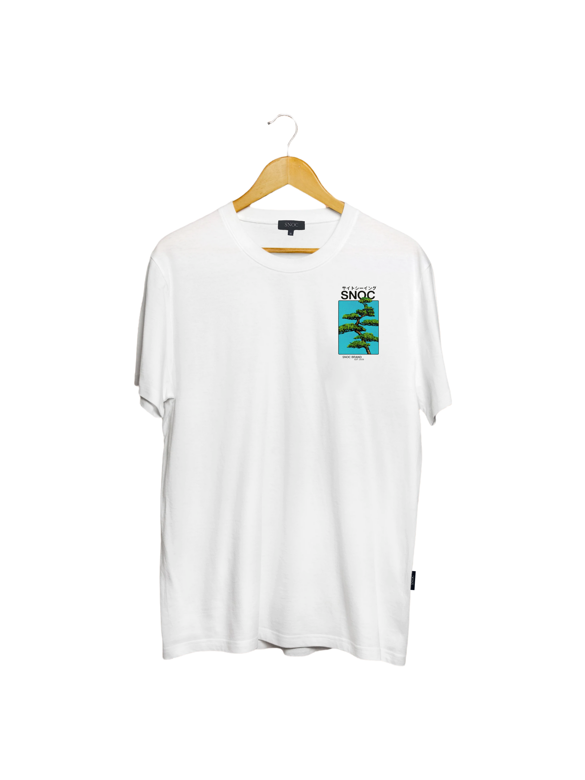 Camiseta Bonsai SNOC blanca, vista frontal, fondo transparente