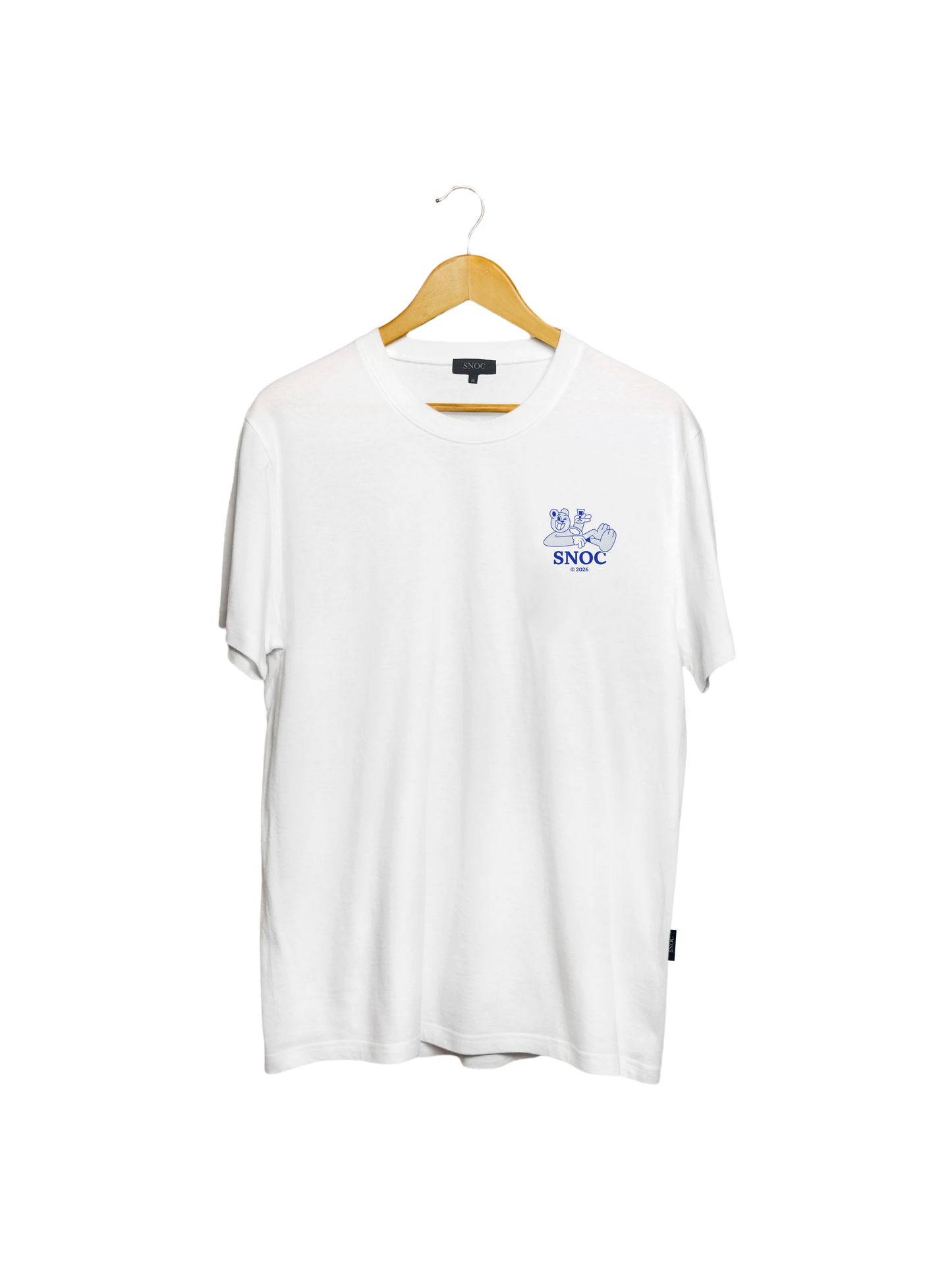 Camiseta Funny Bear SNOC color Blanco, vista frontal con el oso ilustrado, fondo transparente