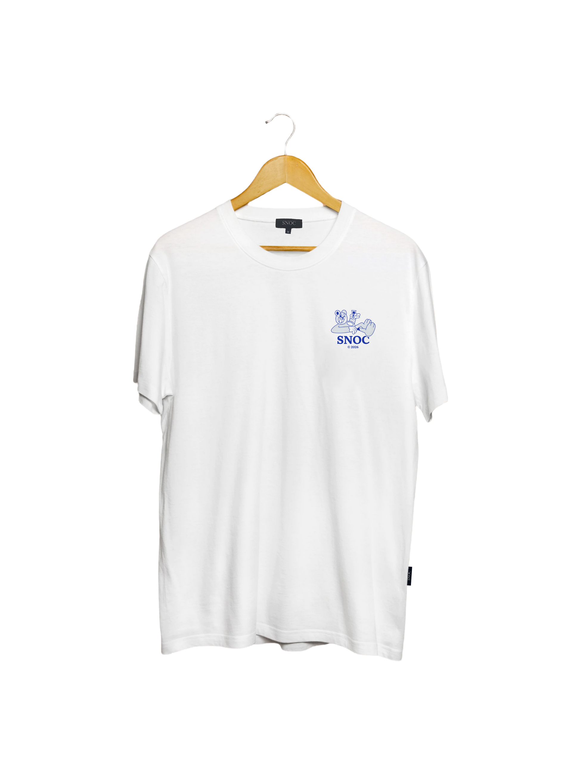 Camiseta Funny Bear SNOC color Blanco, vista frontal con el oso ilustrado, fondo transparente