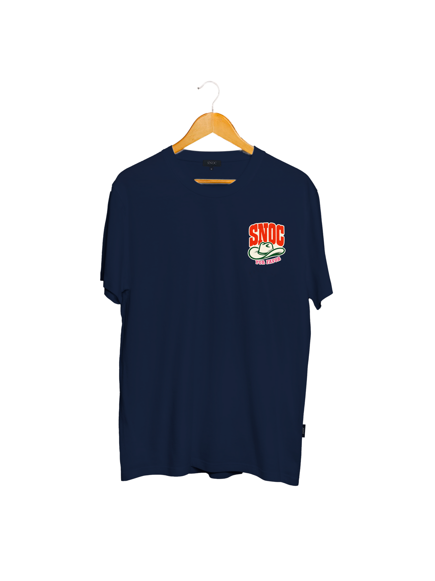 Camiseta SNOC Por Favor azul marino, vista frontal, fondo transparente