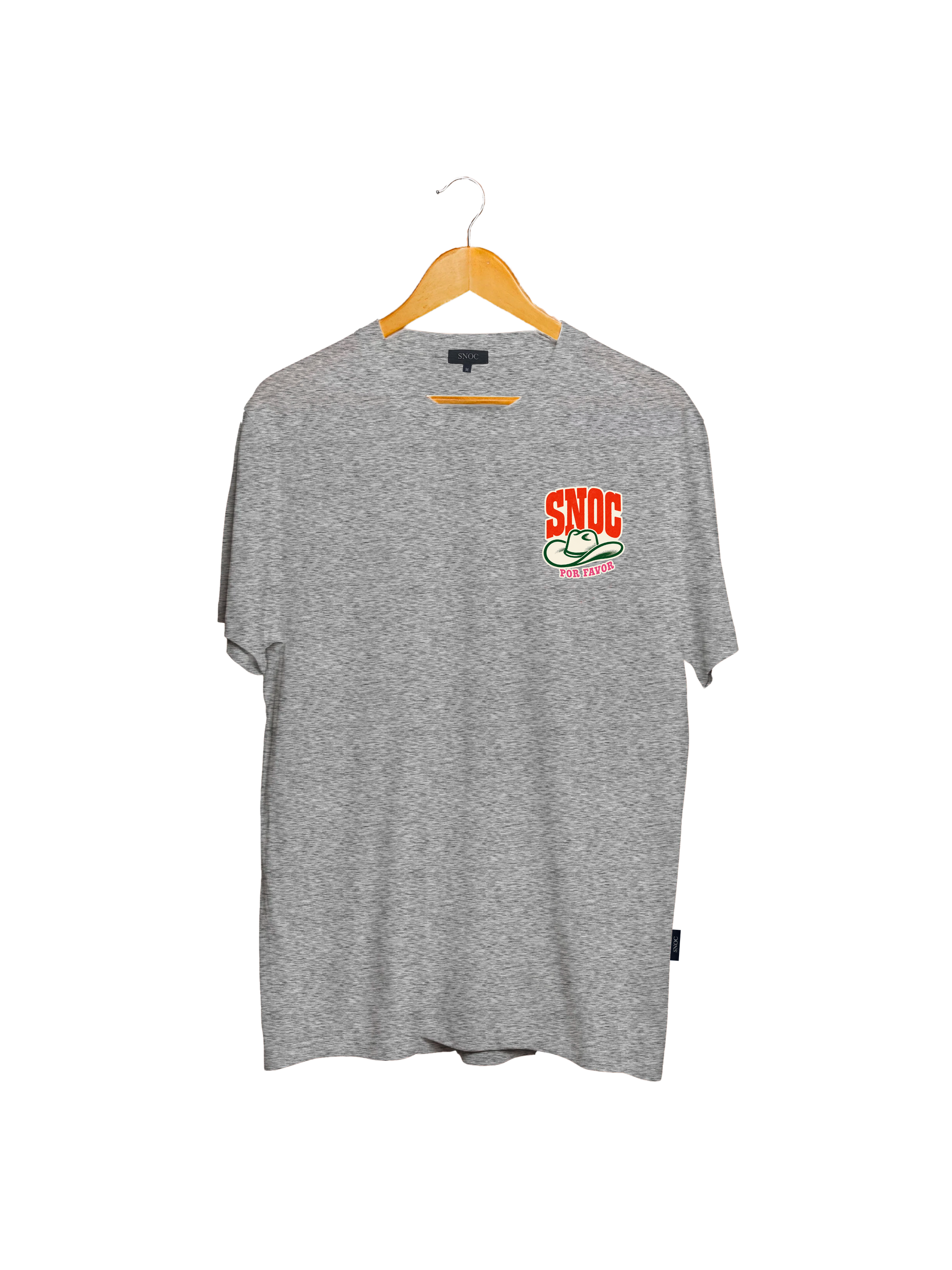Camiseta SNOC Por Favor gris claro, vista frontal, fondo transparente