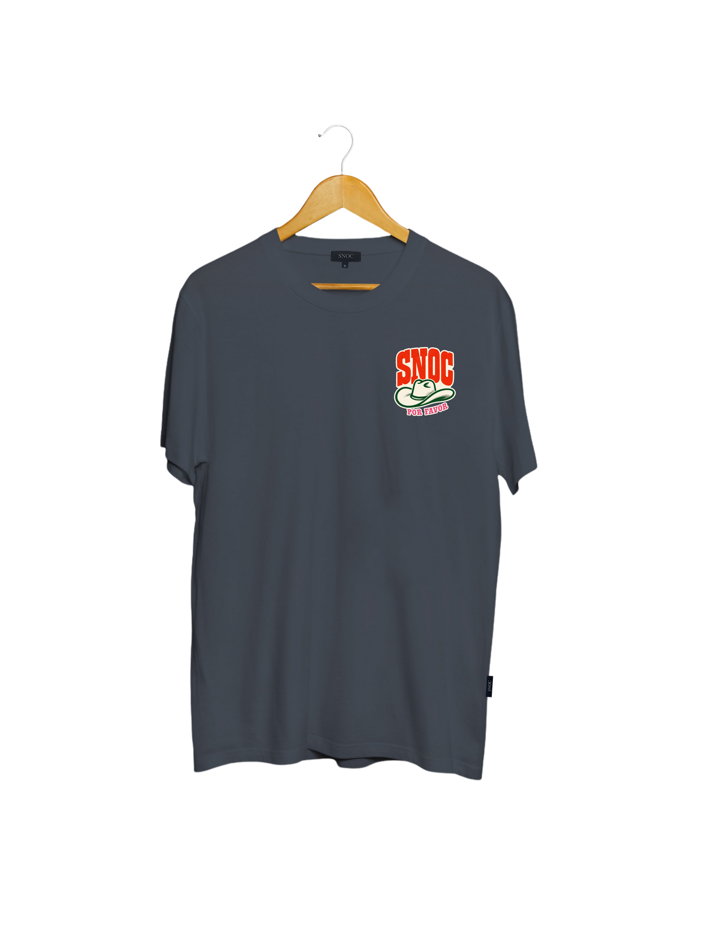 Camiseta SNOC Por Favor gris oscuro, vista frontal, fondo transparente