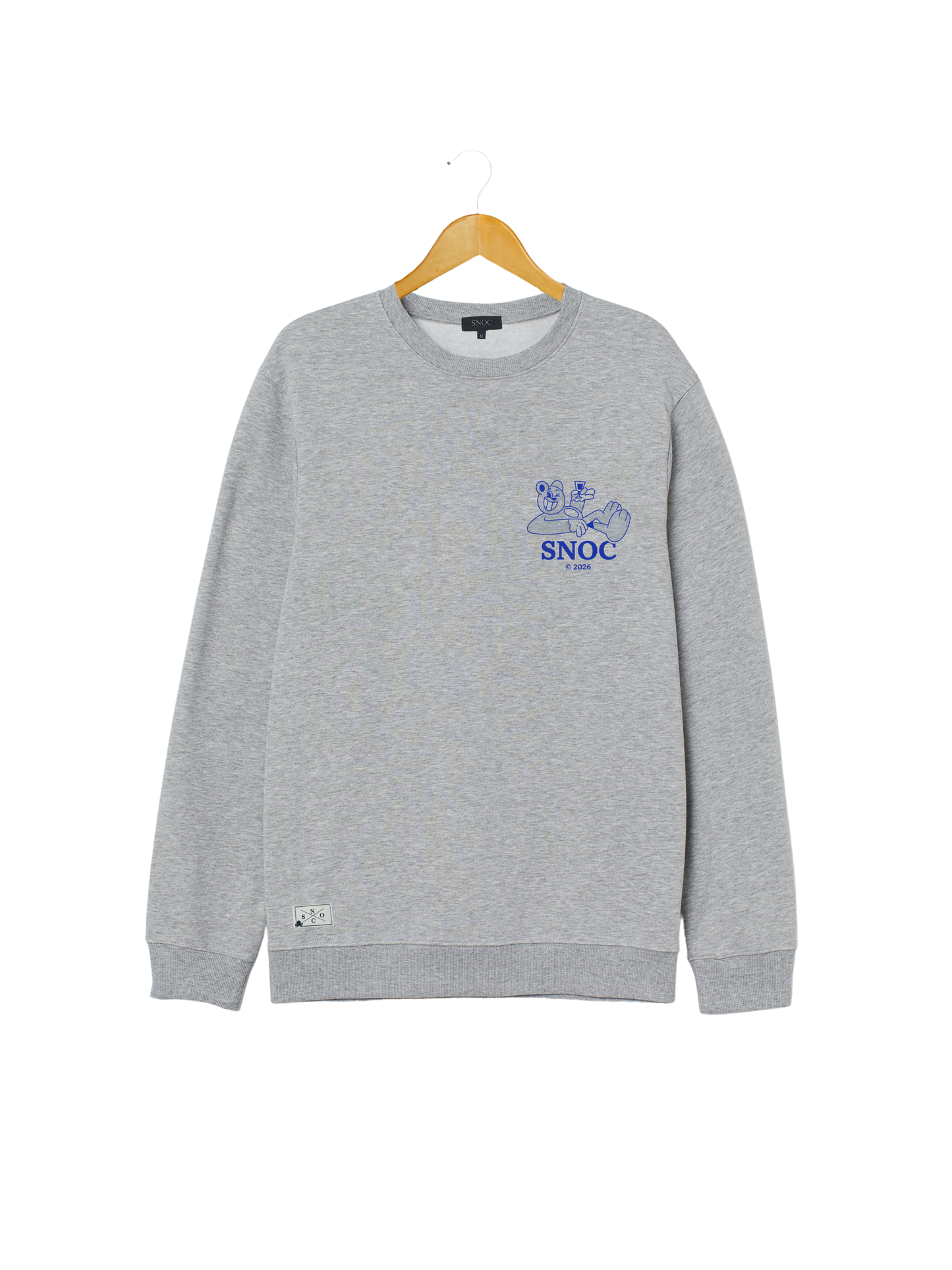 Sudadera Funny Bear SNOC color Gris Claro, vista frontal con el oso ilustrado, fondo transparente