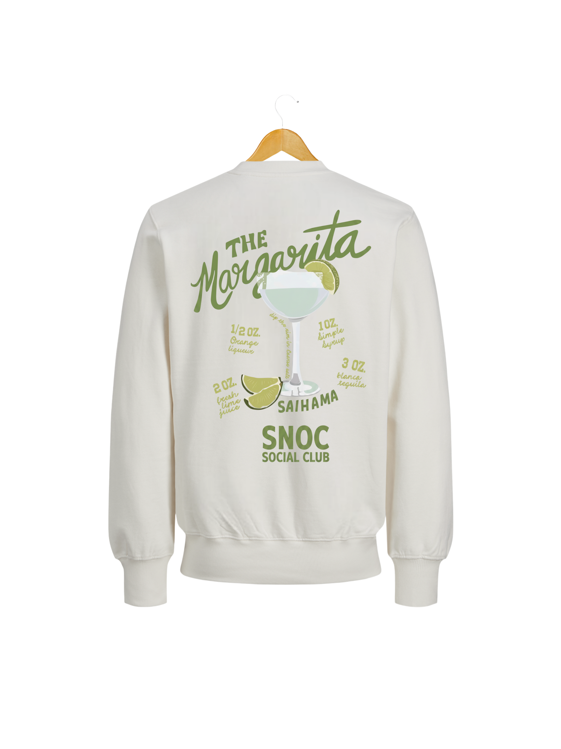 Sudadera Margarita SNOC color Blanco, vista trasera con el diseño The Margarita, fondo transparente
