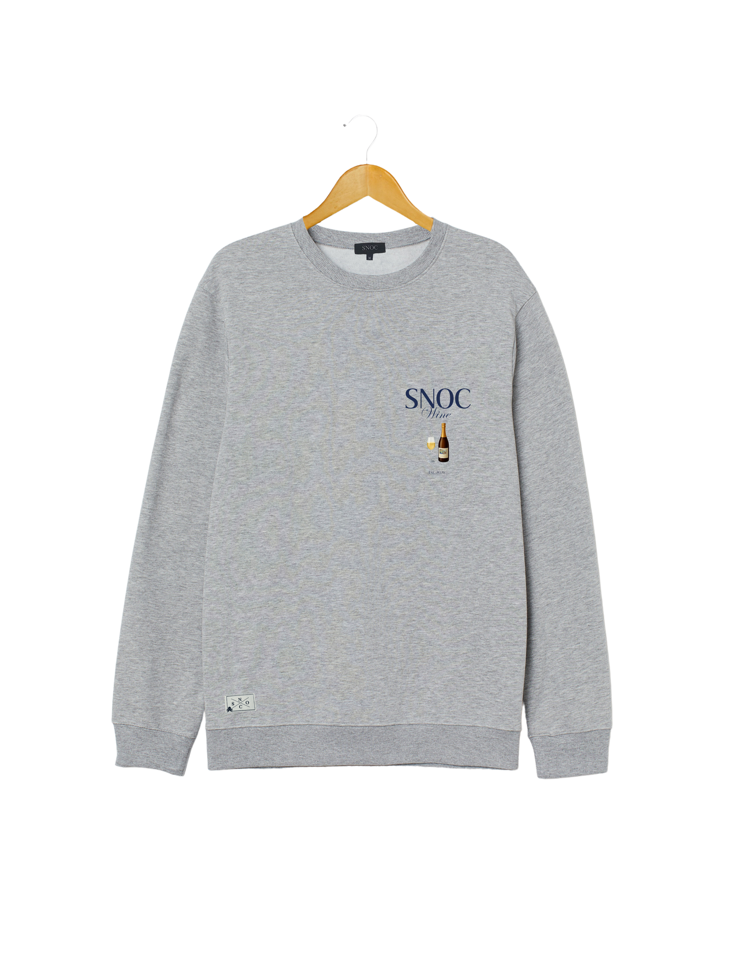 Sudadera de pádel Old Wine SNOC gris claro, vista frontal con el sello SNOC Wine en el pecho, fondo transparente
