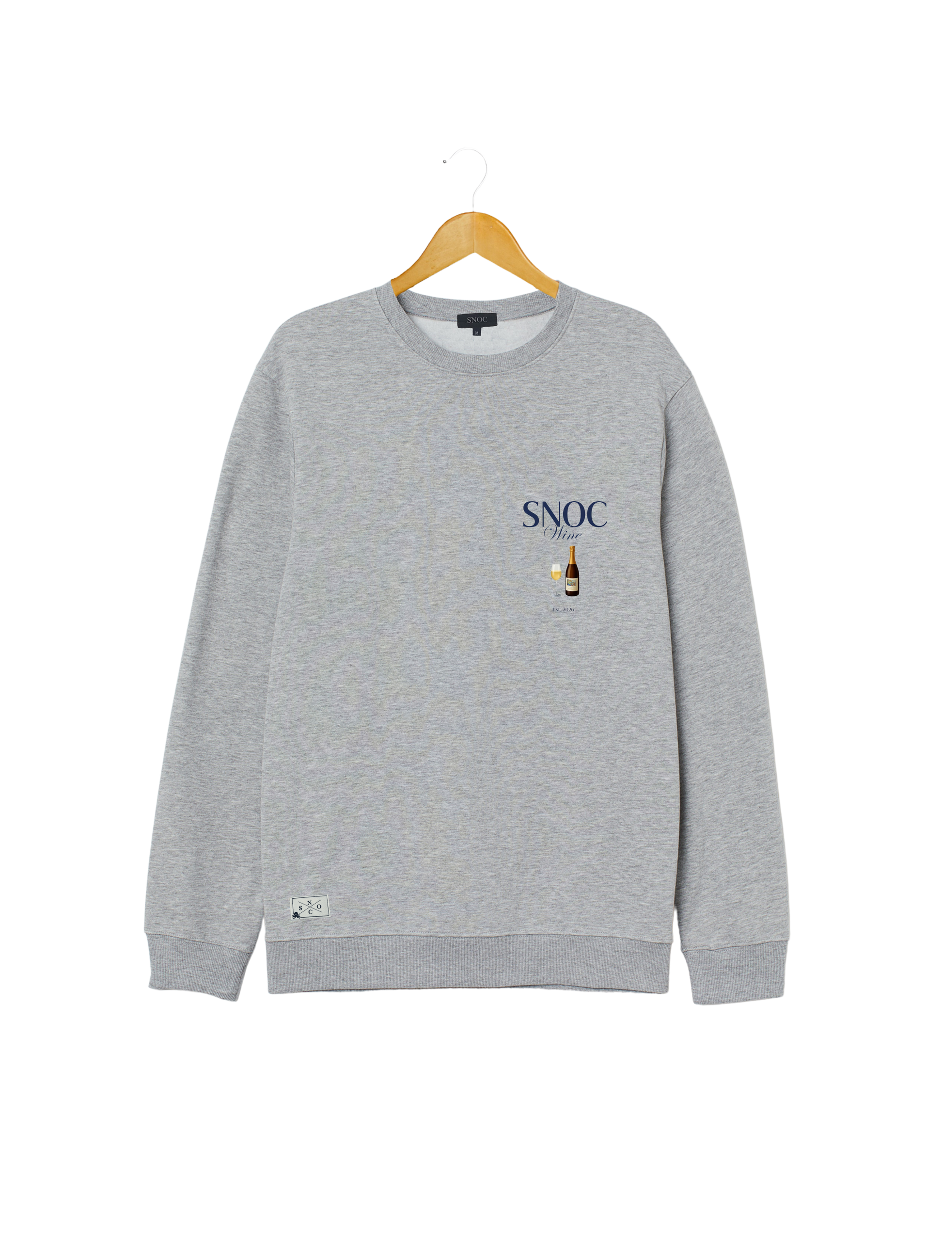 Sudadera de pádel Old Wine SNOC gris claro, vista frontal con el sello SNOC Wine en el pecho, fondo transparente