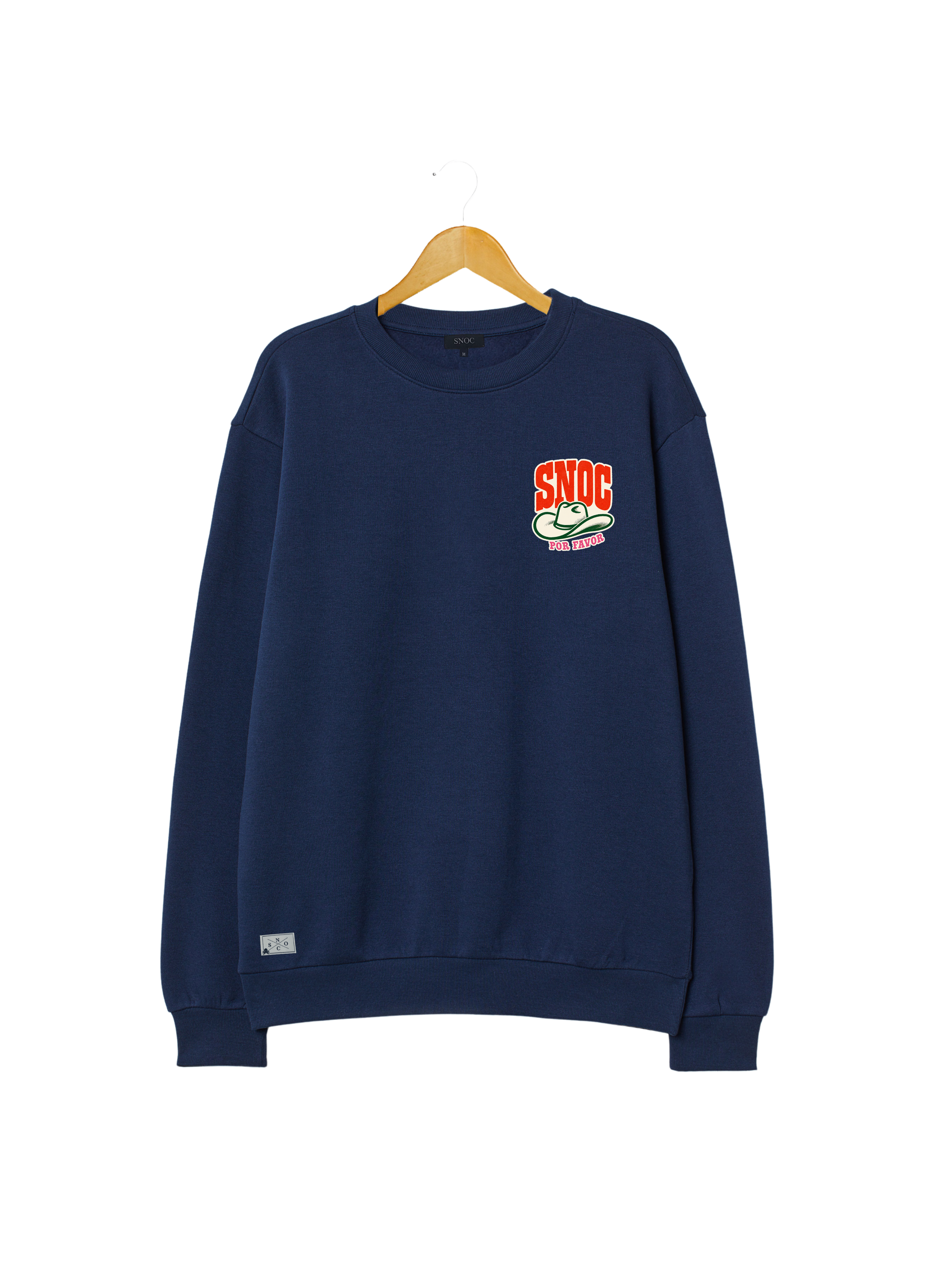 Sudadera SNOC Por Favor azul marino, vista frontal, fondo transparente