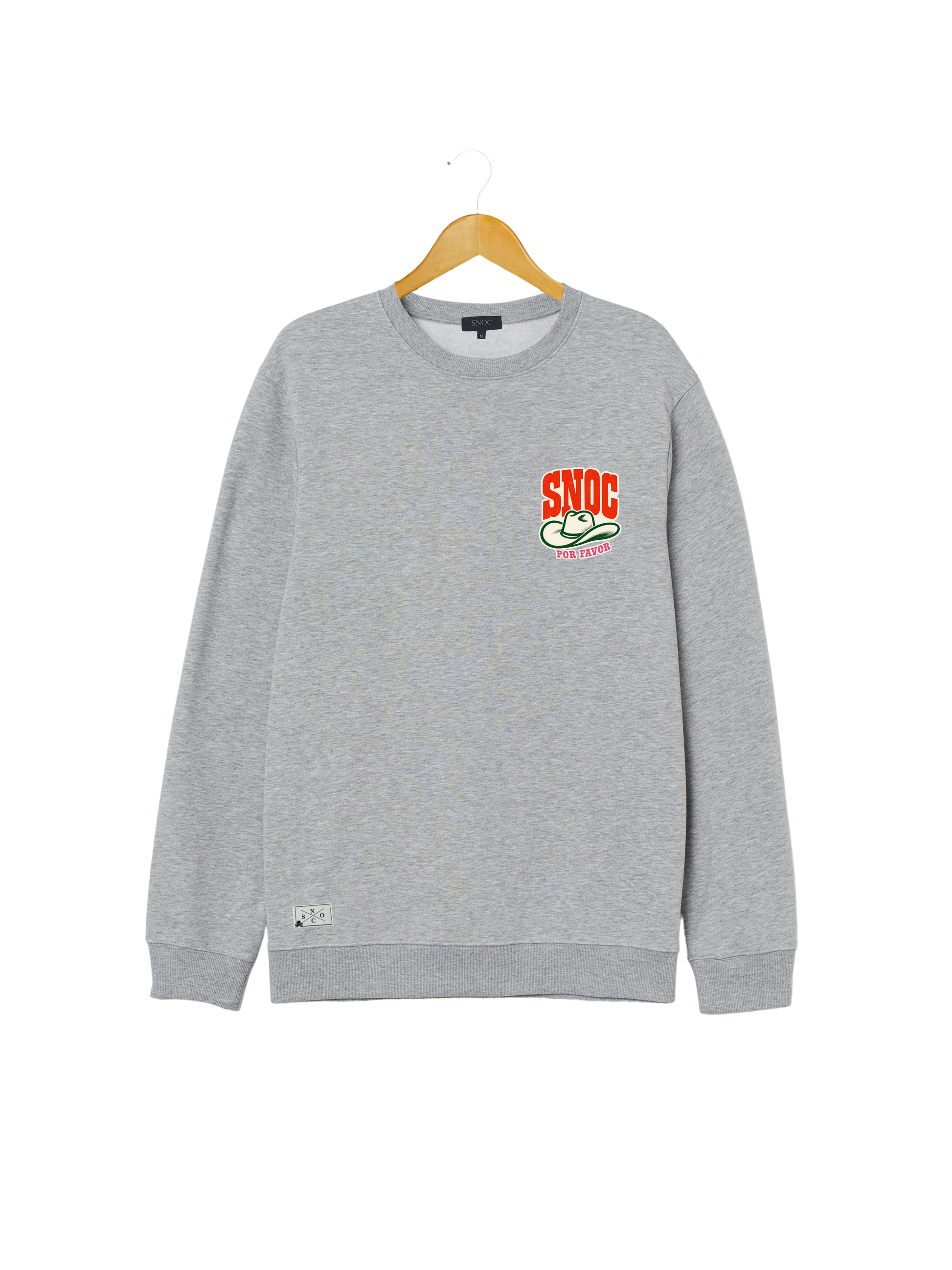 Sudadera SNOC Por Favor gris claro, vista frontal, fondo transparente